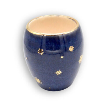 Winter 22K Gold Snowflakes Stemless Wine Glass, 7 oz - Navy and Gold, Single