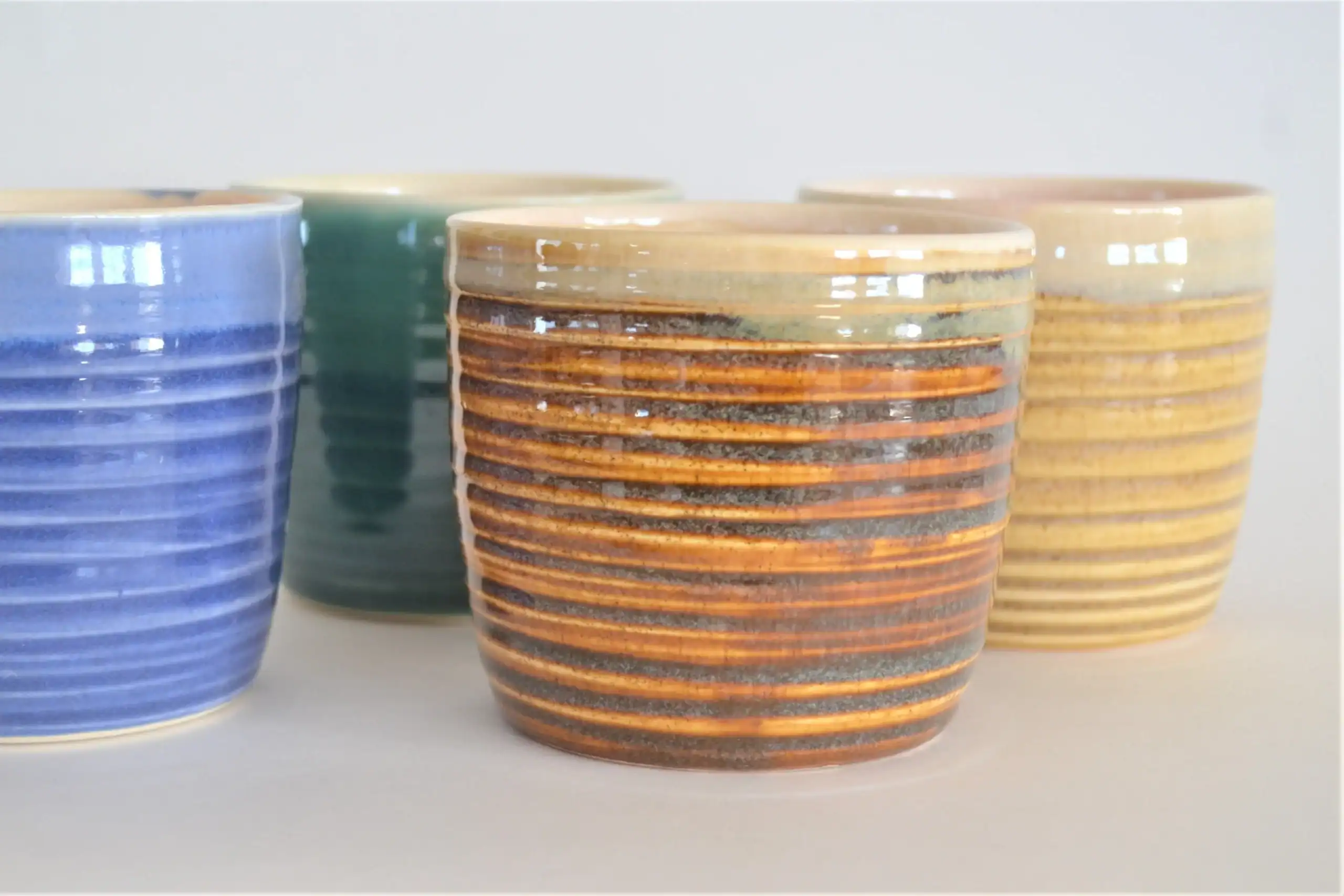 short ribbed textured wine tumblers in 4 different colors
