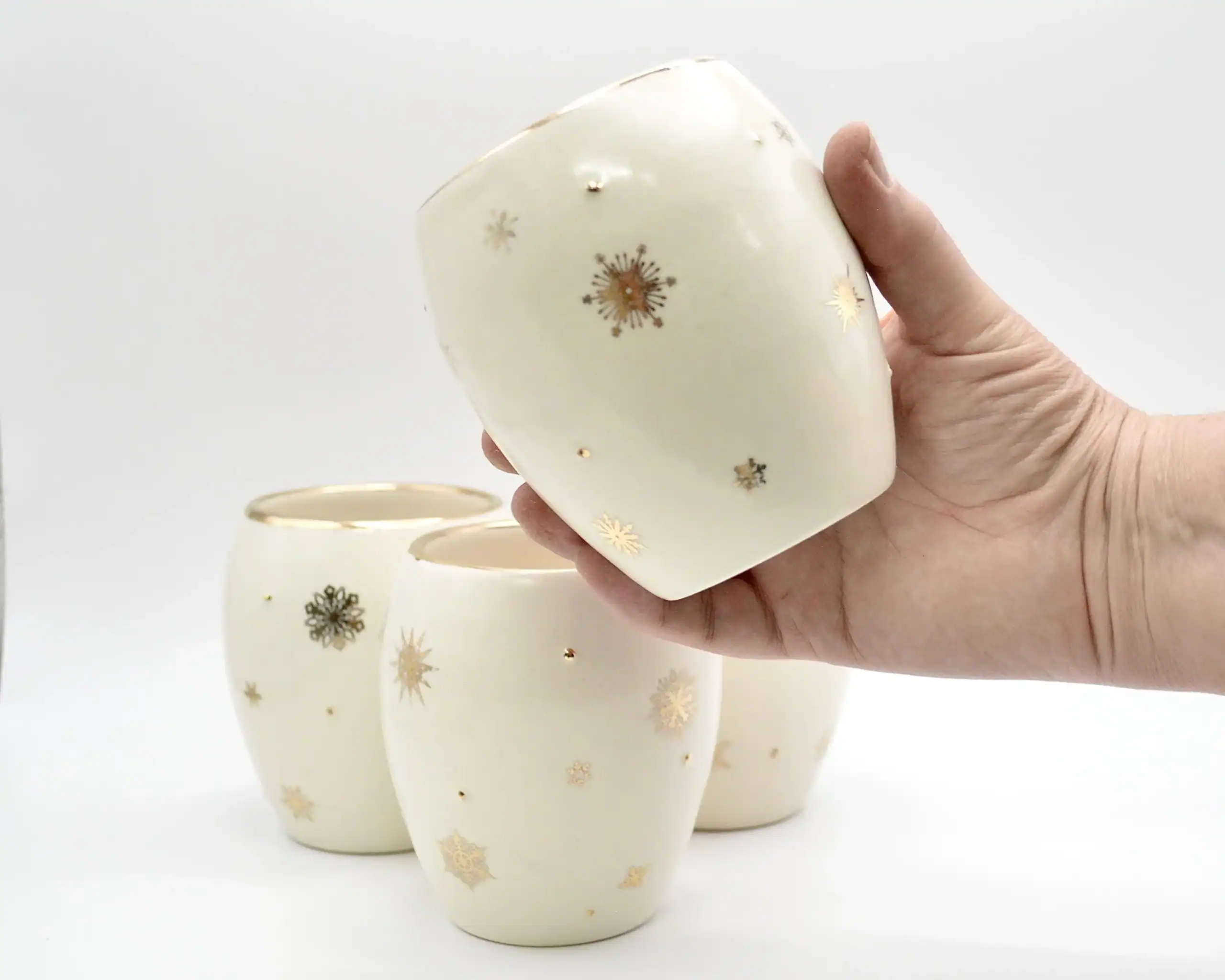 Winter 22K Gold Snowflakes Stemless Wine Glass, 7 oz - Image 3