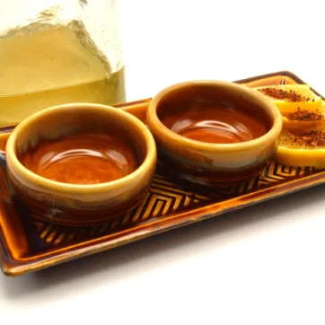 mezcal copitas on tray with lemon