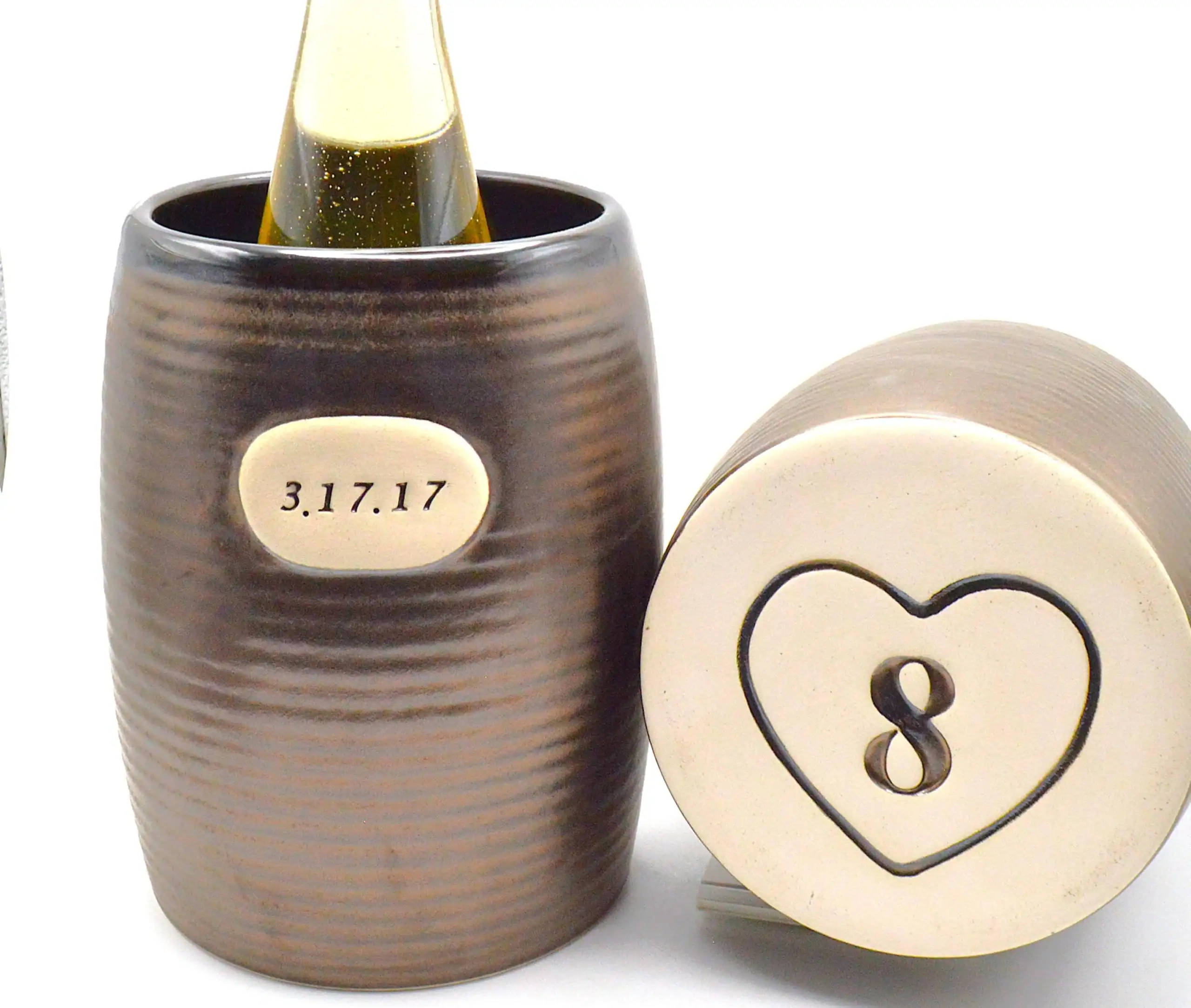 engraves wine chiller with wine bottle inside it