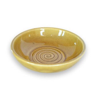Small Stoneware Tapas Bowl, 5" Handcrafted Serving Dish - Yellow, Spiral